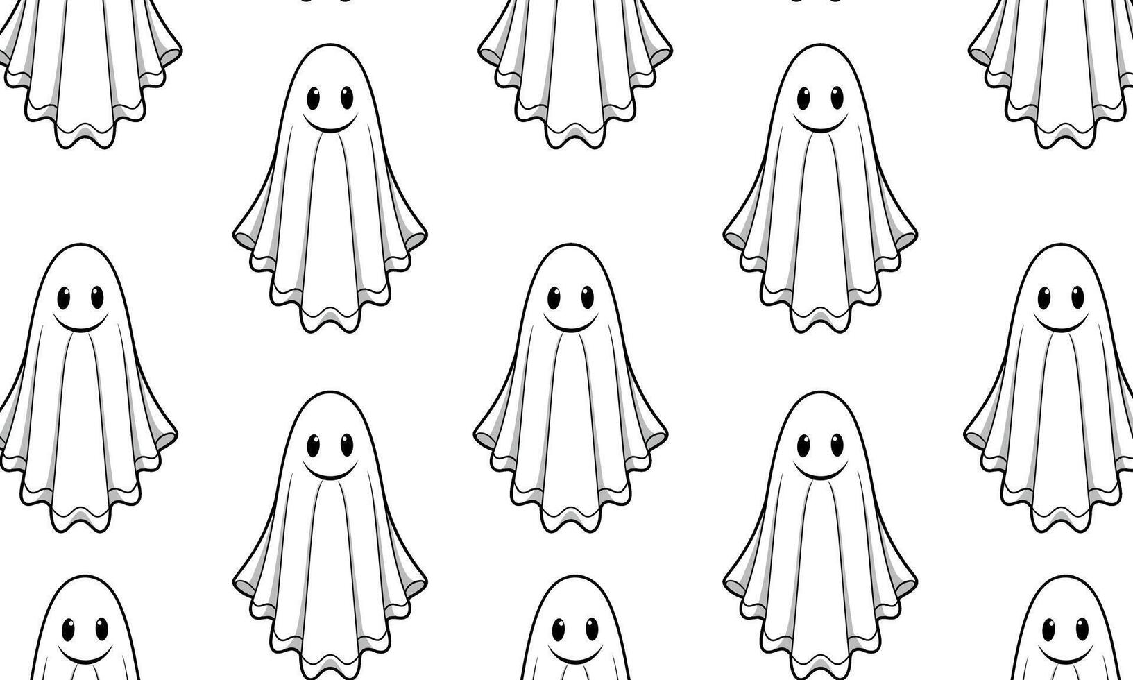 Simple repeating pattern of cute, smiling ghosts in monochrome. For Halloween-themed textiles, party decorations, web backgrounds vector