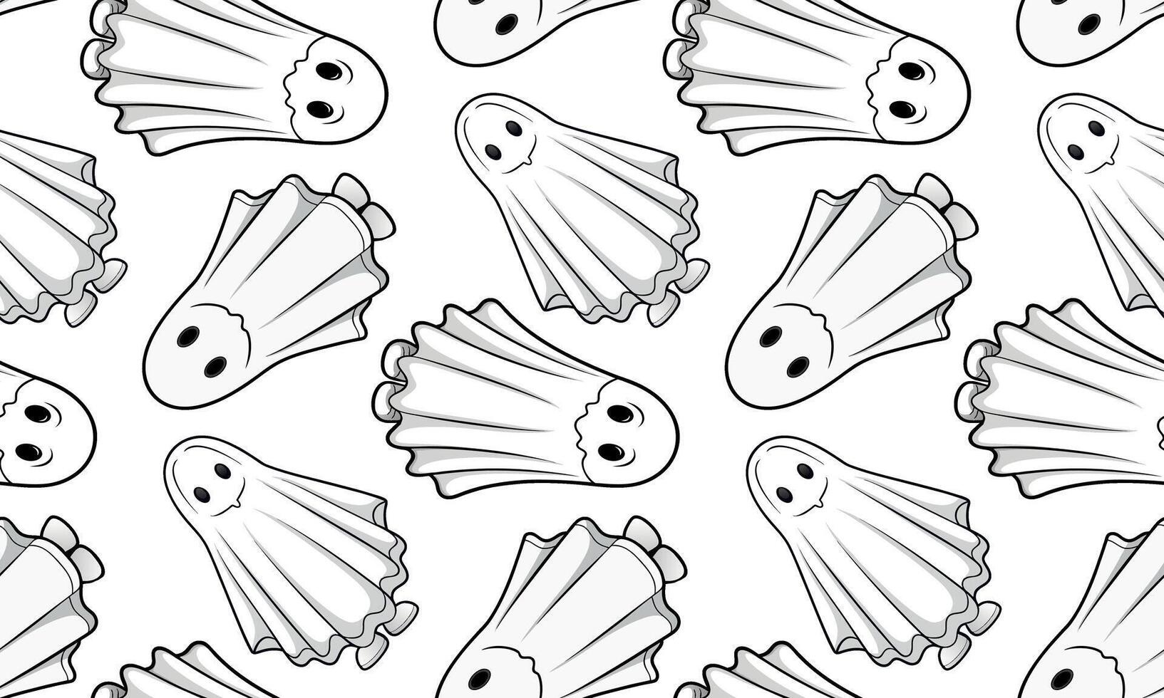 Cheerful pattern of smiling ghosts in white sheets creates a playful, festive backdrop, for Halloween celebrations vector