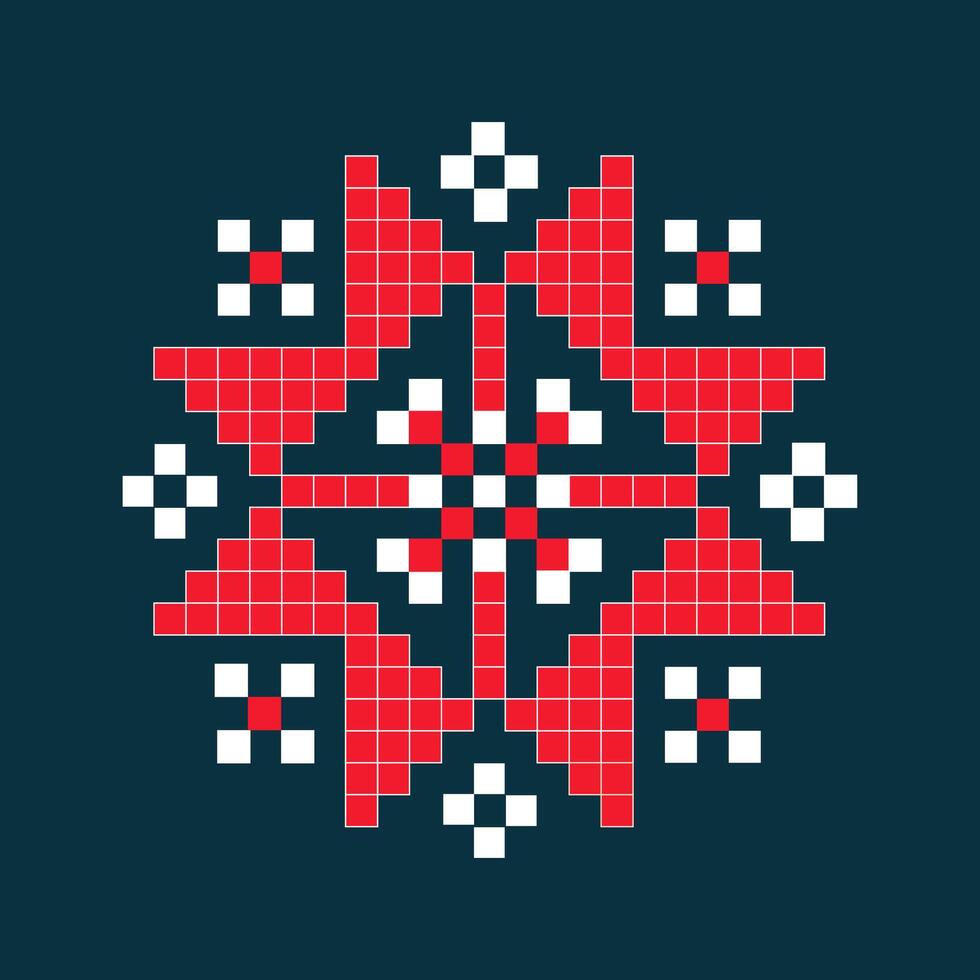 a cross stitch pattern with red and white squares vector
