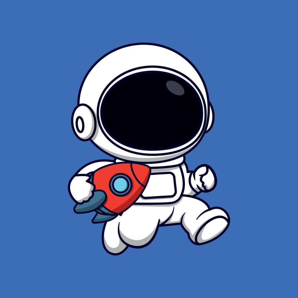 cartoon illustration of a Little Astronaut holding a small rocket vector