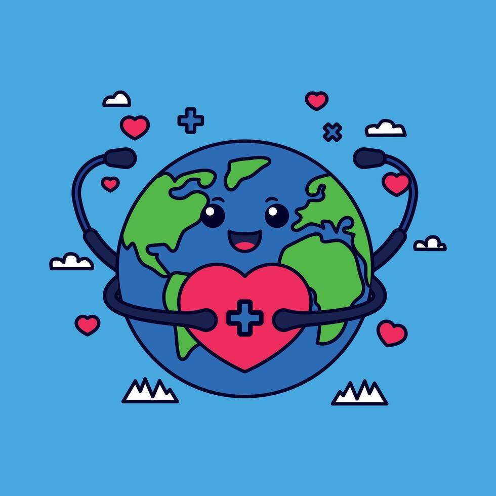 illustration of a Healthy and Happy Earth Embracing Global Health vector
