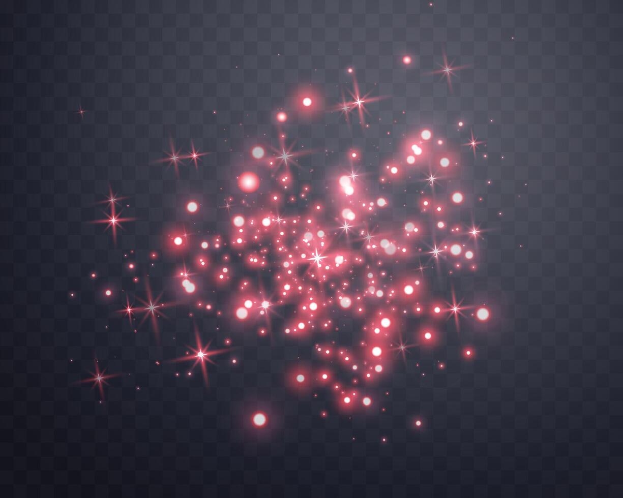 Red magic sparks and dust stars. Red glow flare light effect. vector