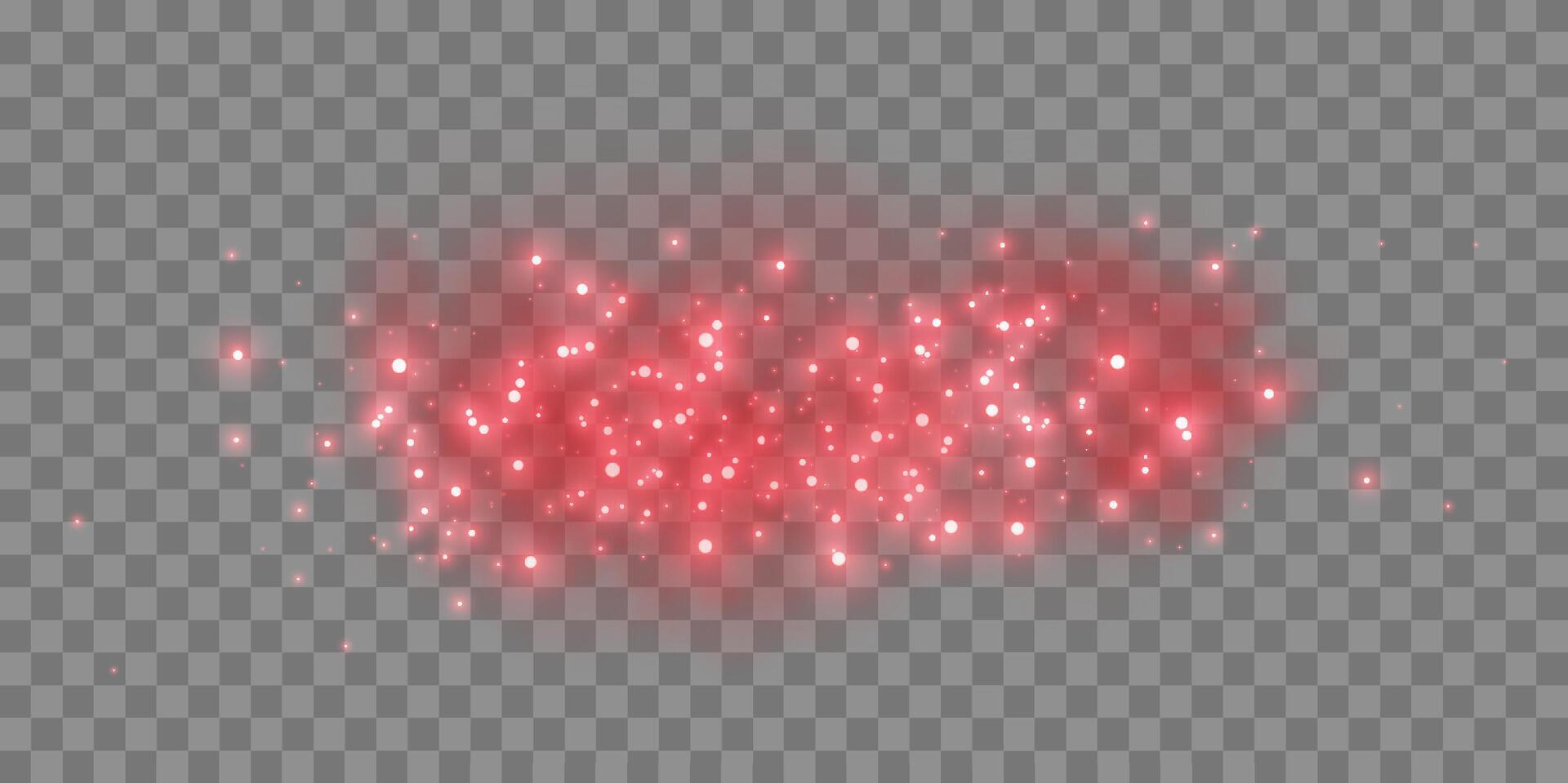 Red magic sparks and dust stars. Red glow flare light effect. vector