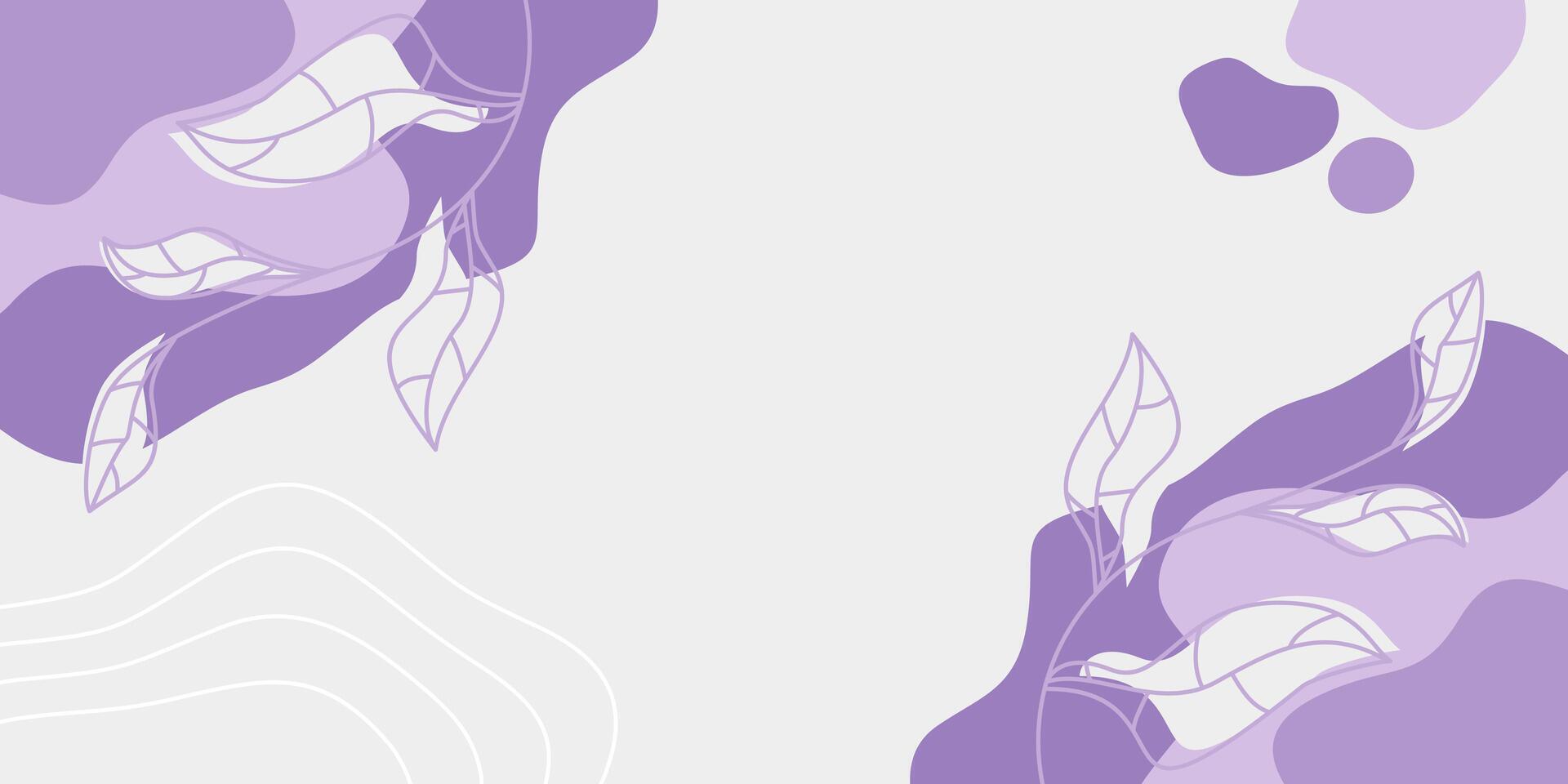 winter background gray purple colors abstract shapes, waves and leaves pattern with empty space for text. template design for banner, poster, social media vector