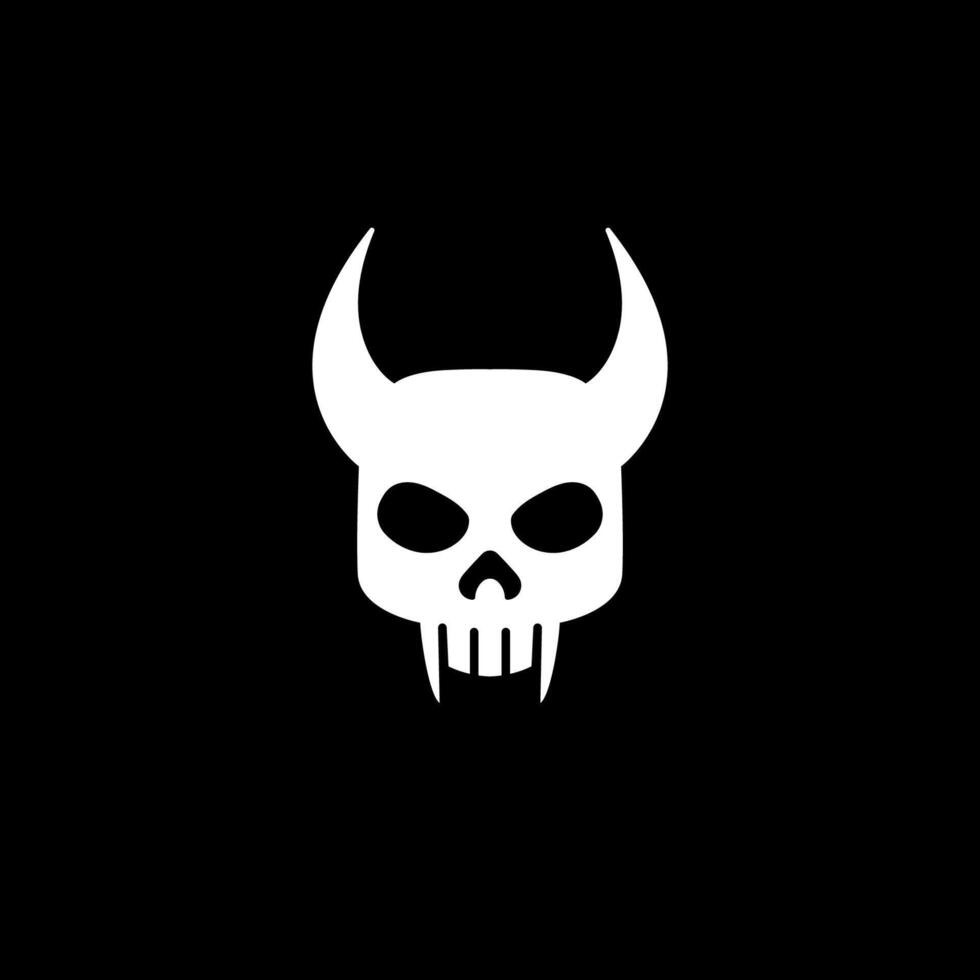 Minimalist skull logo with horns on black background vector