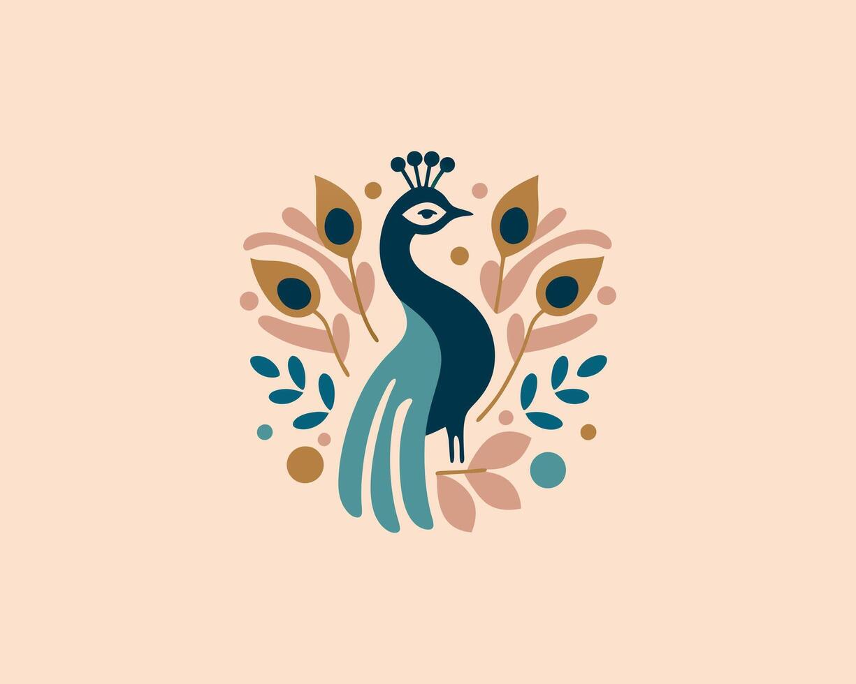A peacock logo with flowers and leaves vector