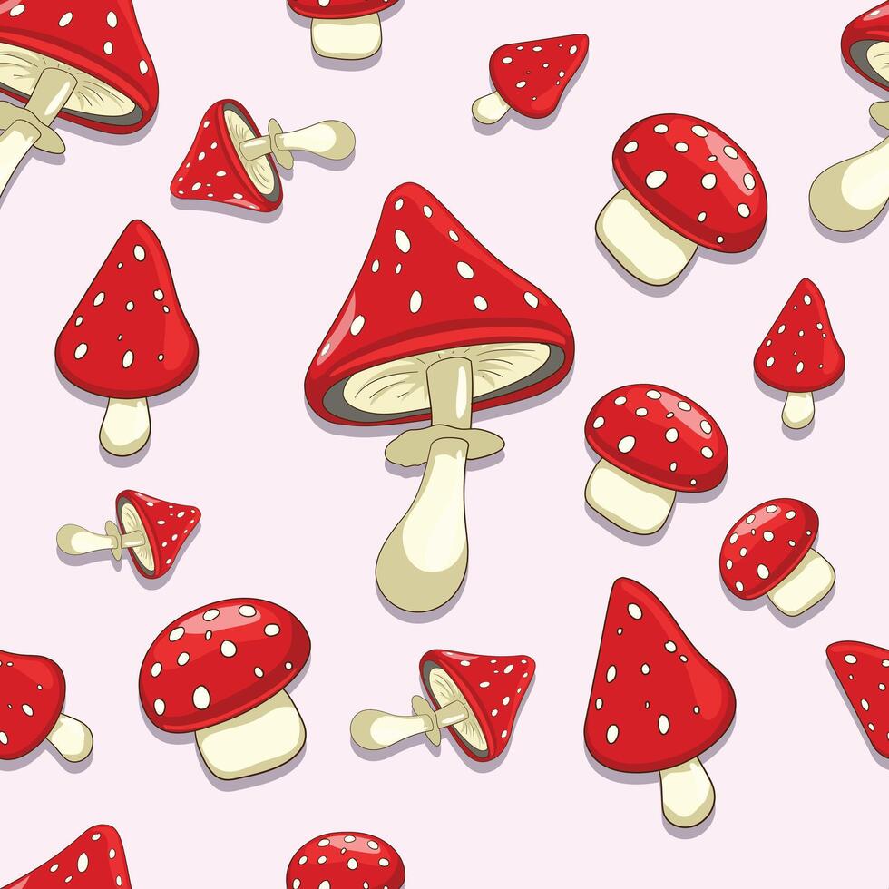 Seamless background amanita toxic mushrooms vector