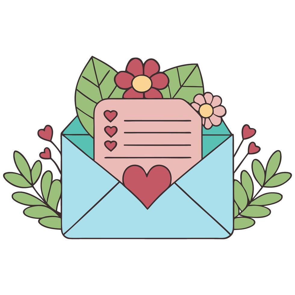 Heartfelt love letter illustration with floral and envelope elements in style vector