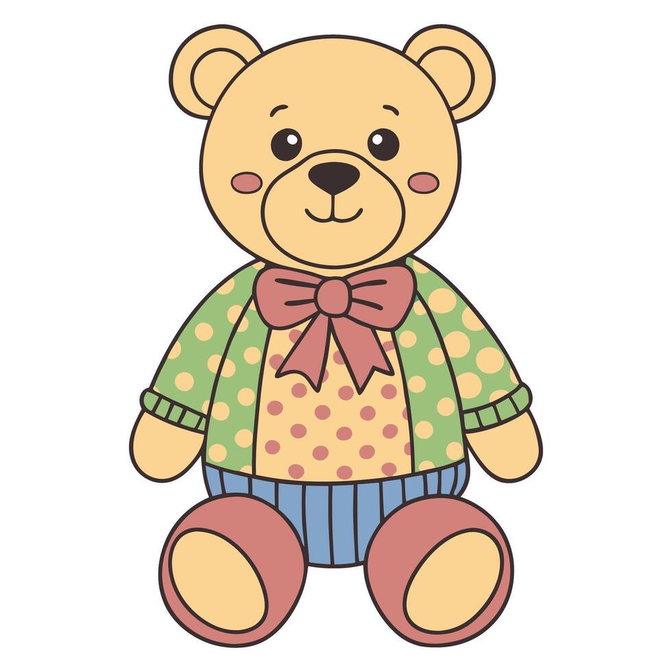 Cute plush bear illustration in colorful polka dot sweater for children's designs vector
