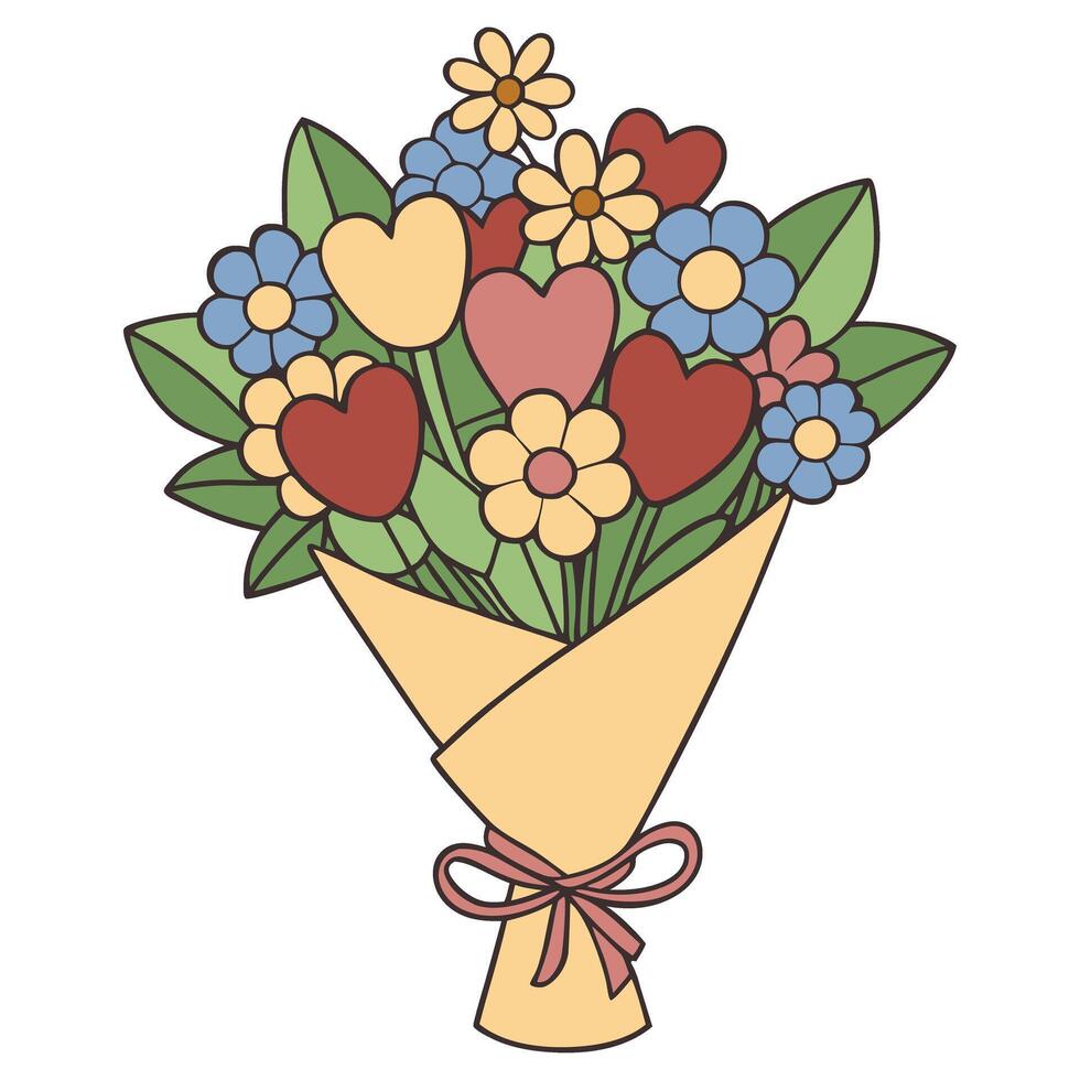 Pastel bouquet of heart shaped flowers in a flat design vector