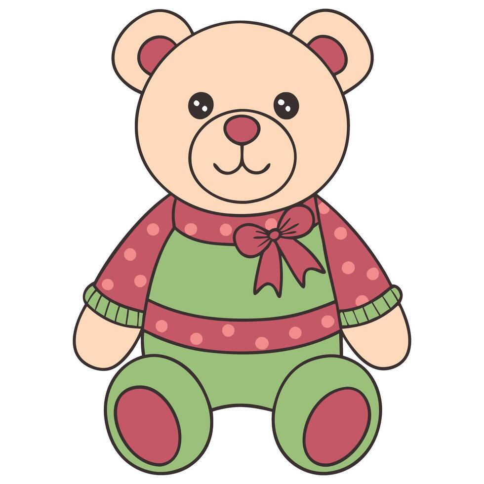 Cute plush bear with polka dot sweater and bow vector