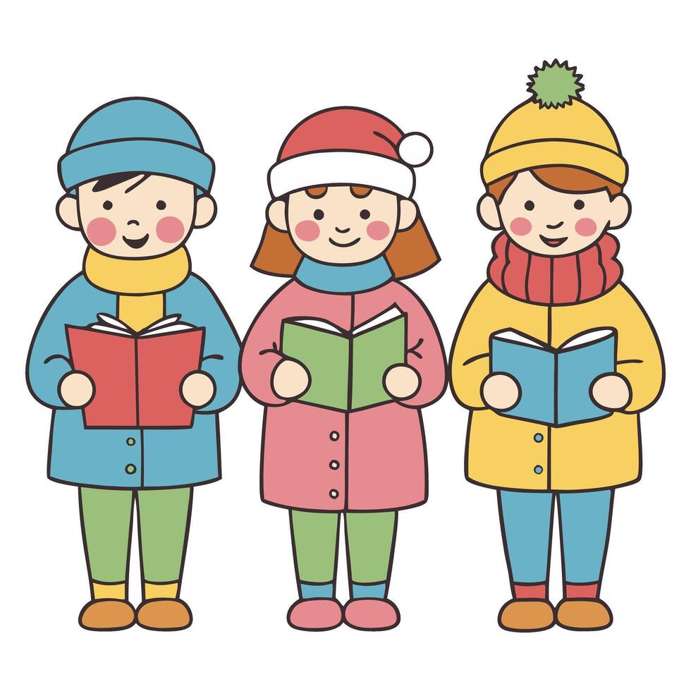 Cheerful children singing carols in a winter attire illustration vector