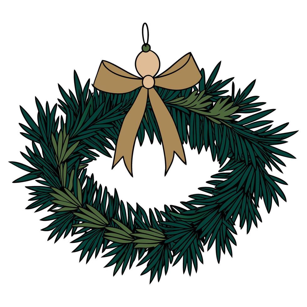 Festive holiday wreath with ribbon in traditional evergreen style vector