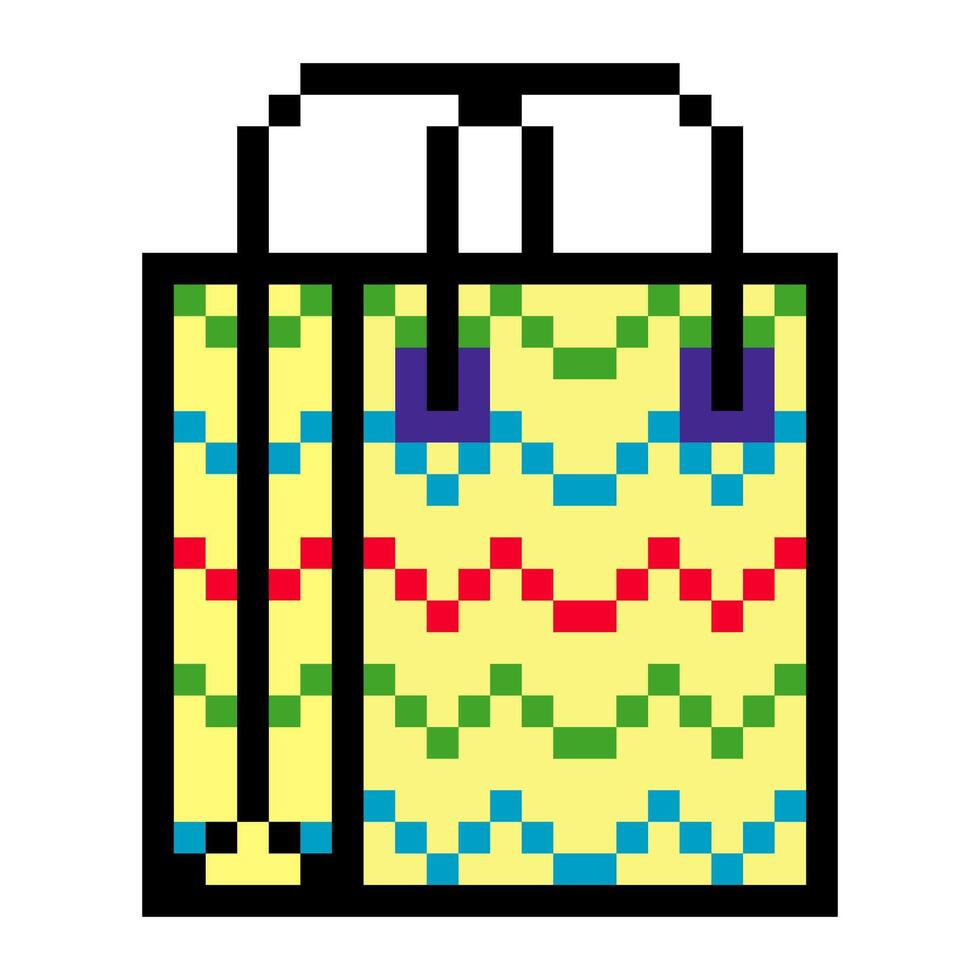 Shopping paper bag in pixel art style vector
