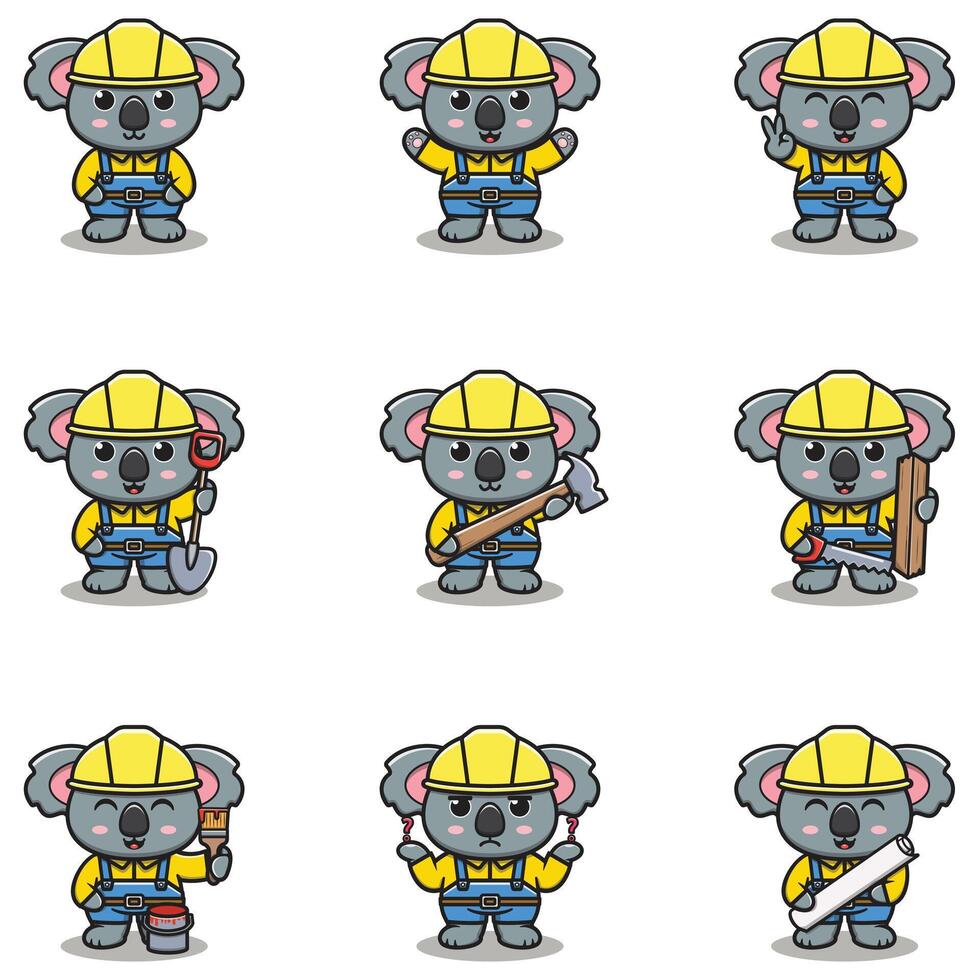 Cute Koala mascot works in construction. Cute Koala builder cartoon. Animal builders. vector