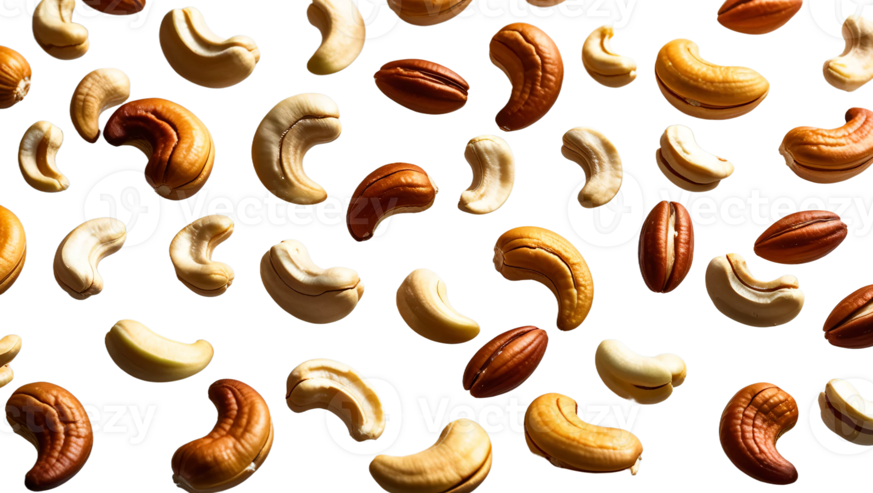 A variety of nuts are arranged in a pattern png