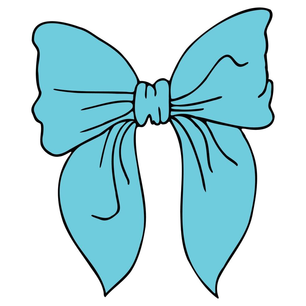 Hand-Drawn Doodle Bow Tie Outline Icon, Minimalist Design, front, cyan and black color vector