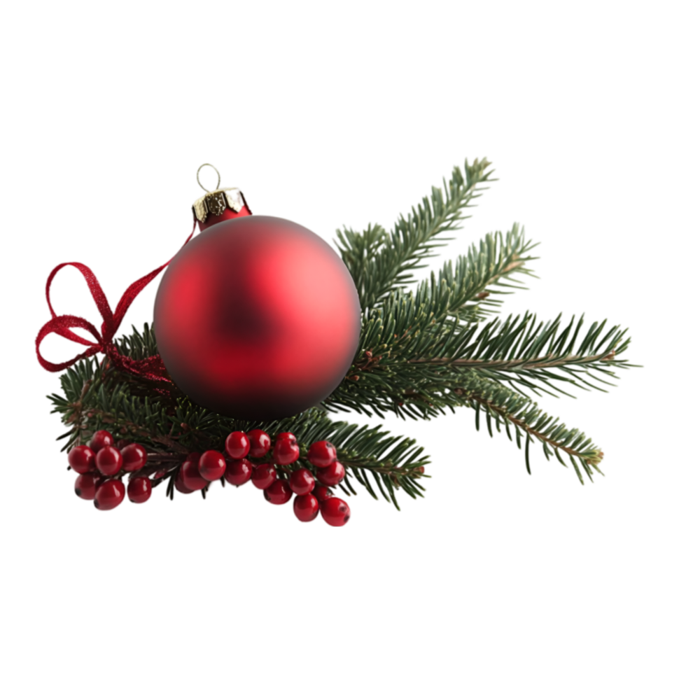 Christmas ball with red berries and fir branch png