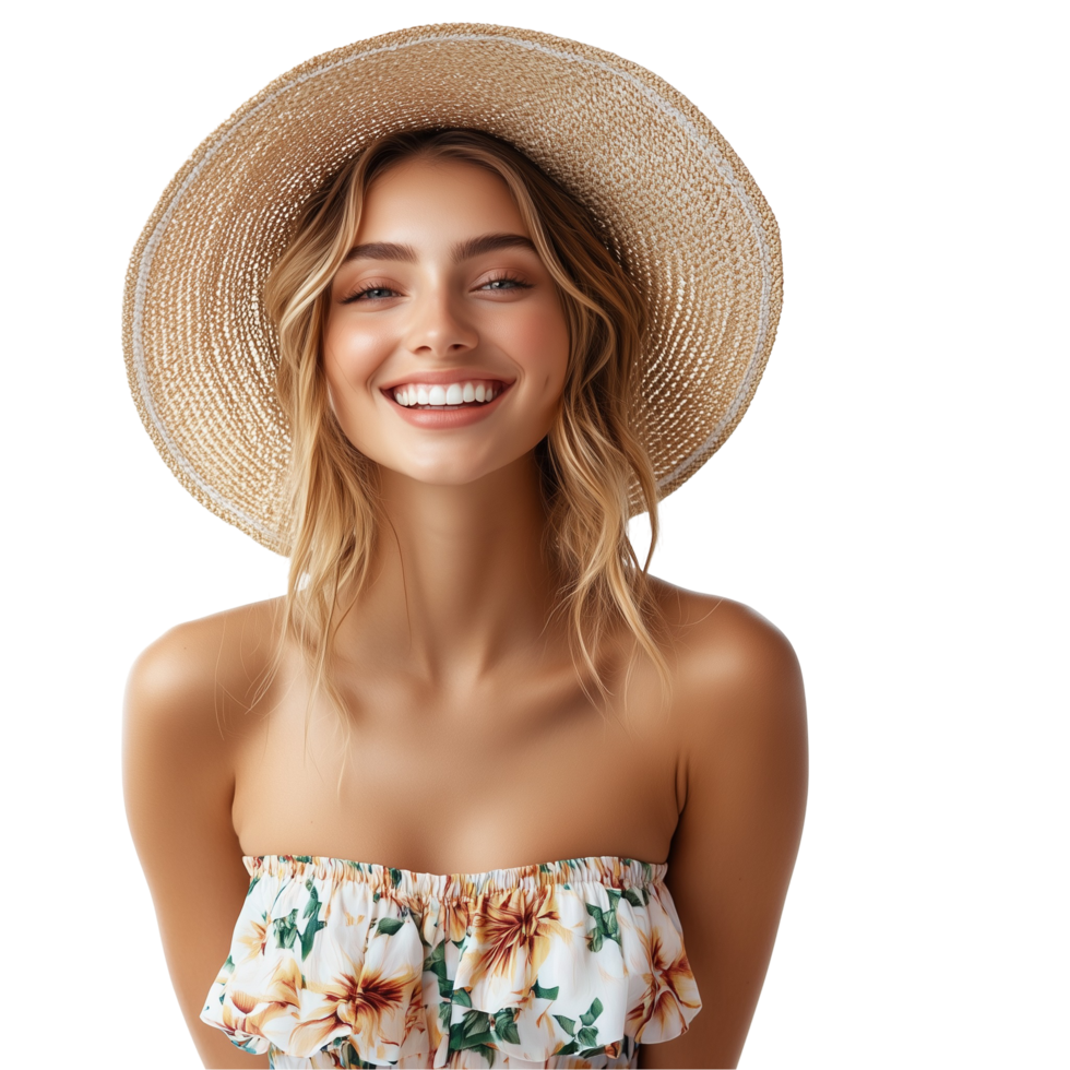 A woman wearing a hat and a bikini top png