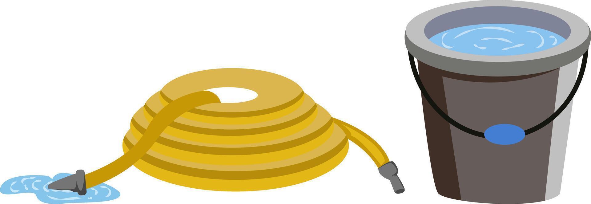 Yellow Garden Hose and Water Bucket Illustration vector