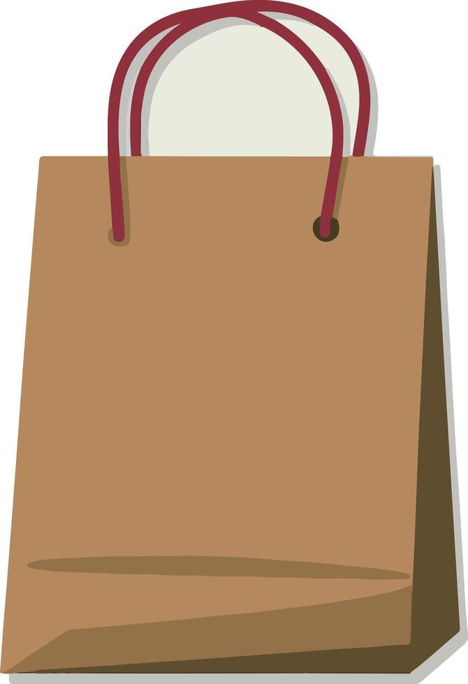 Simple brown paper gift bag with red handles, for eco-friendly holiday designs, e-commerce icons, digital marketing materials. vector