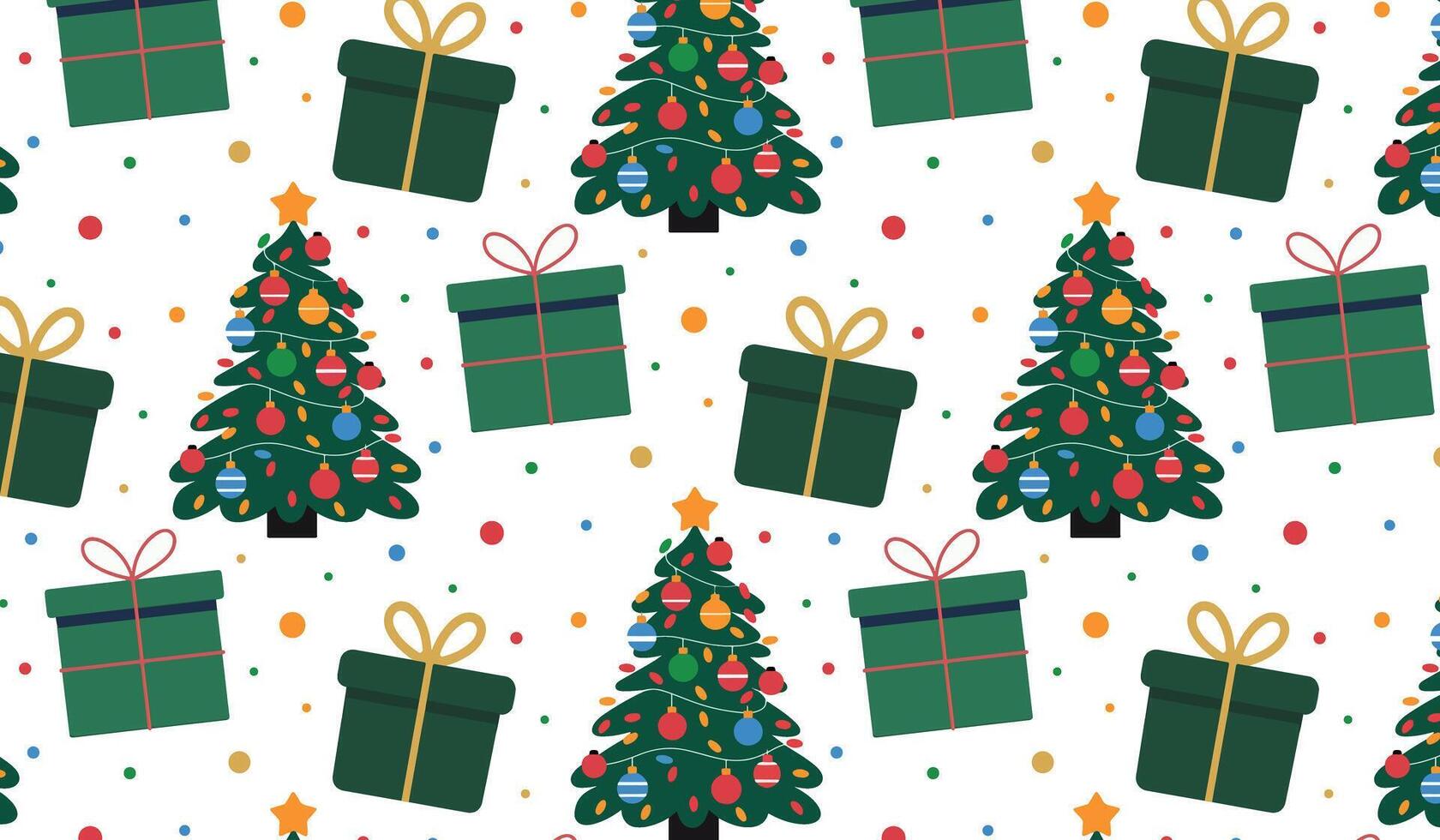 Christmas trees and gifts pattern, for holiday wrapping paper or web backgrounds. Vibrant colors and festive style vector