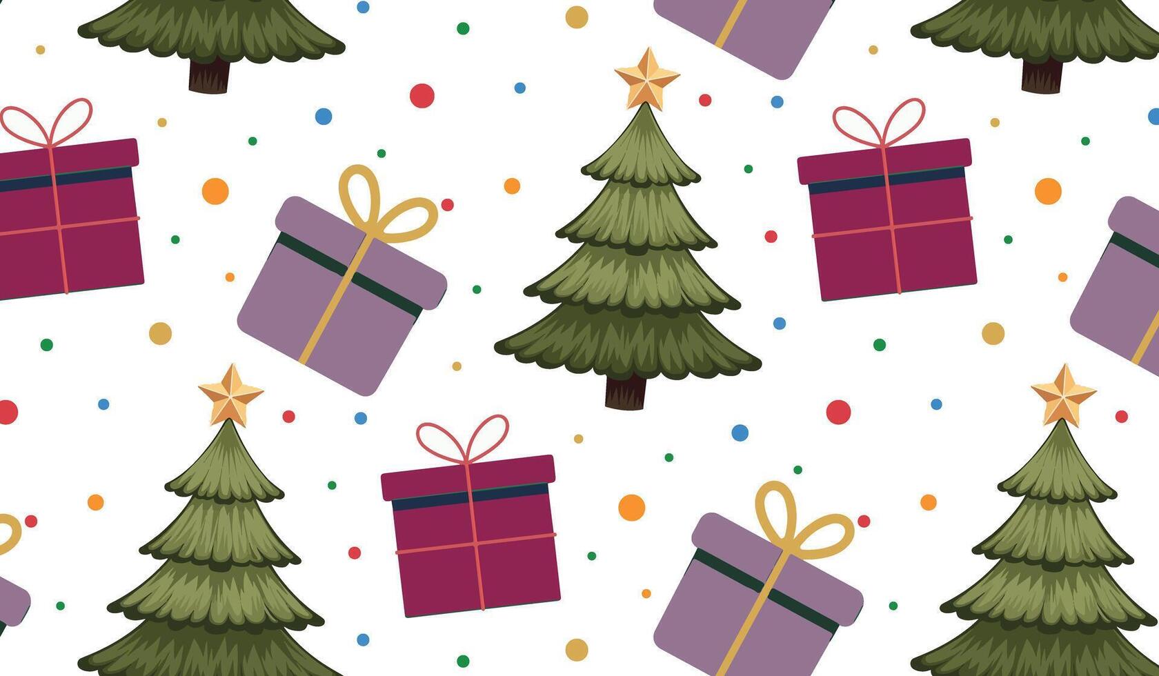 Holiday gift boxes and trees seamless pattern, for Christmas textiles or wrapping paper vector