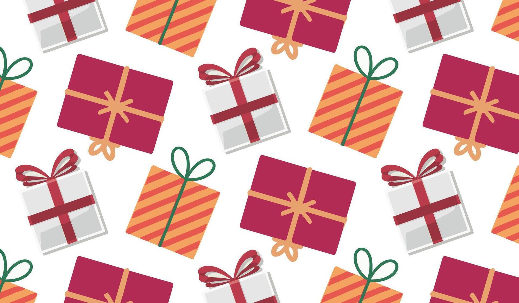 Repeating pattern of red, white, and orange presents, designed for holiday or Christmas-themed decorations vector