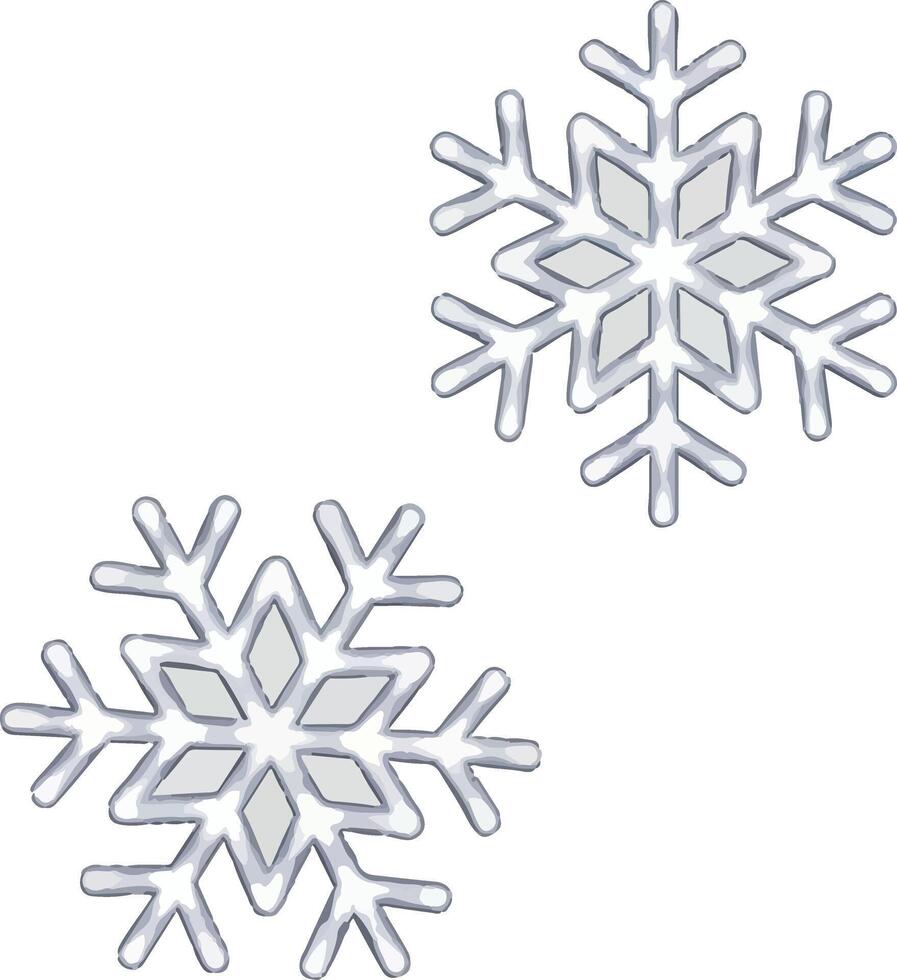 Two detailed snowflakes in a crisp white and gray palette, for winter designs, Christmas decorations, web icons. vector