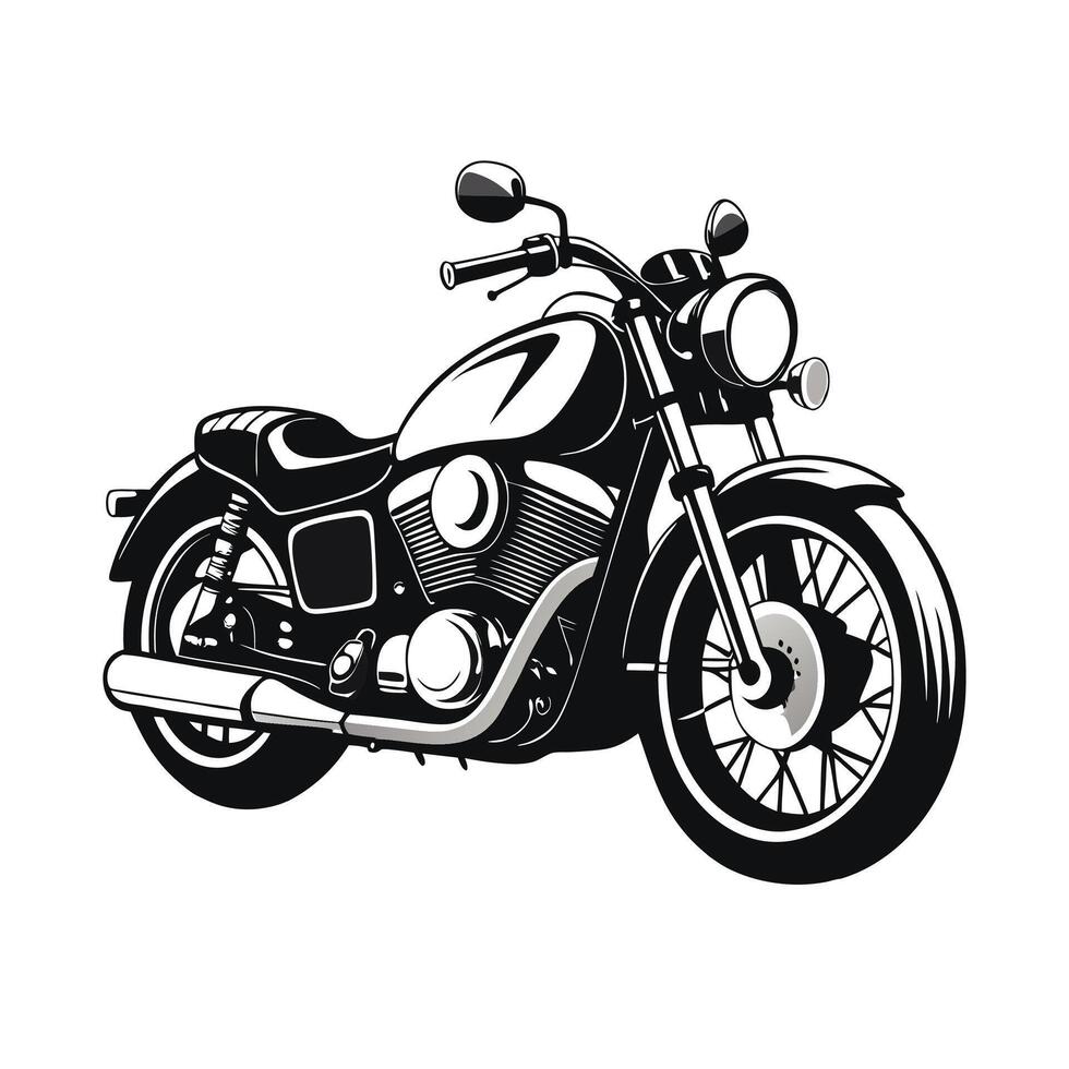 A black and white illustration of a motorcycle vector