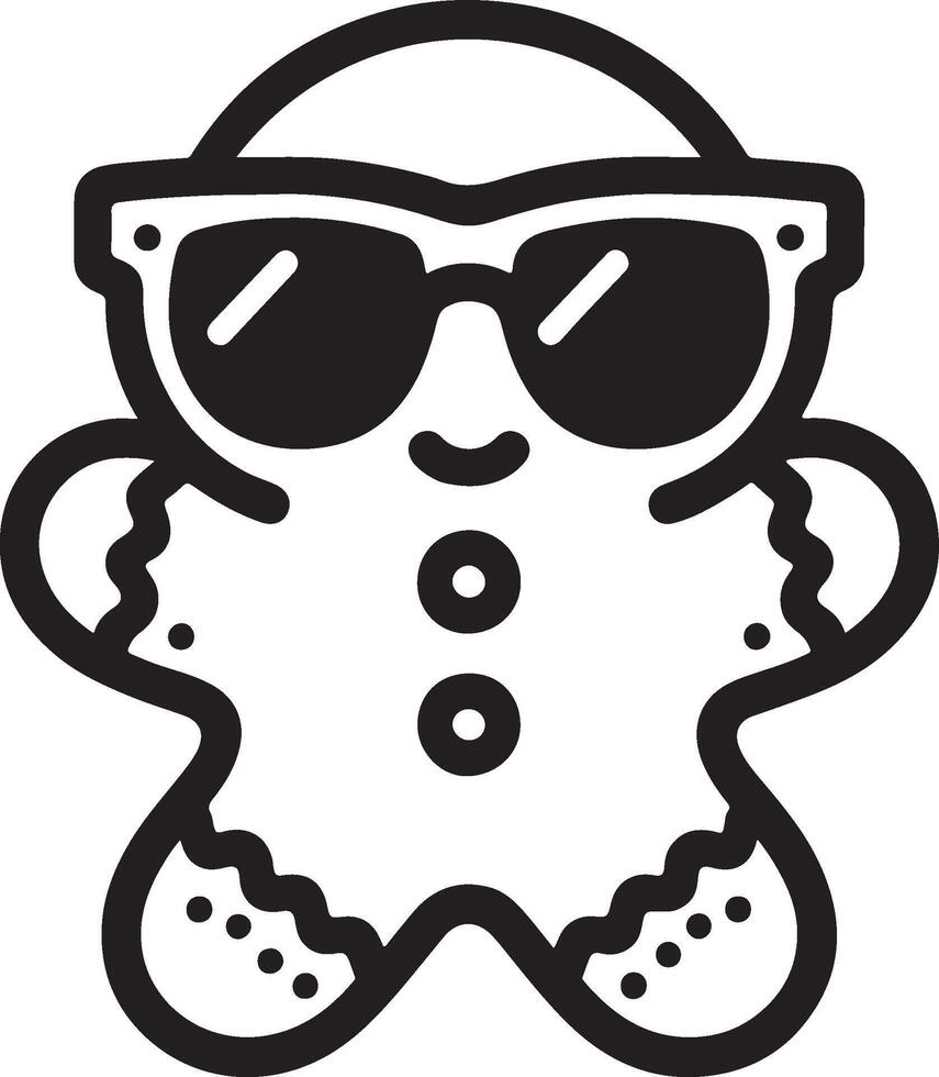 A Smiling gingerbread wearing sunglasses outline icon. vector