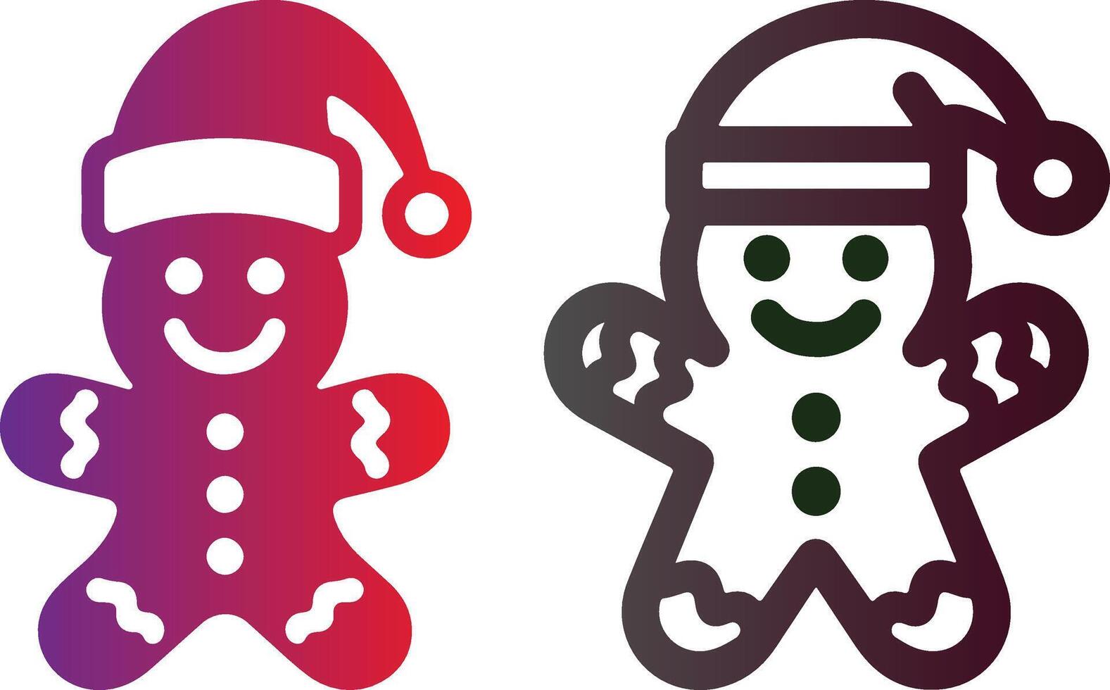 A icon set of 2 gingerbread wearing Santa Hat. vector