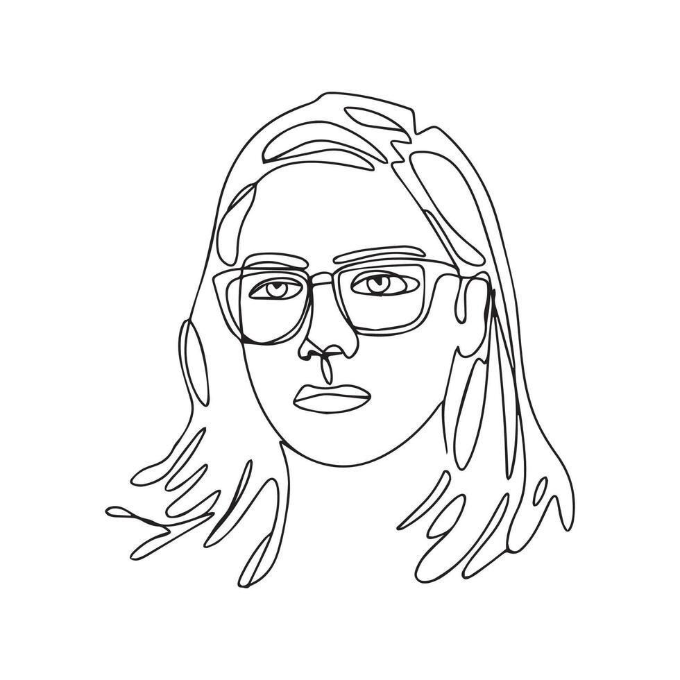 A line drawing of a woman with glasses vector