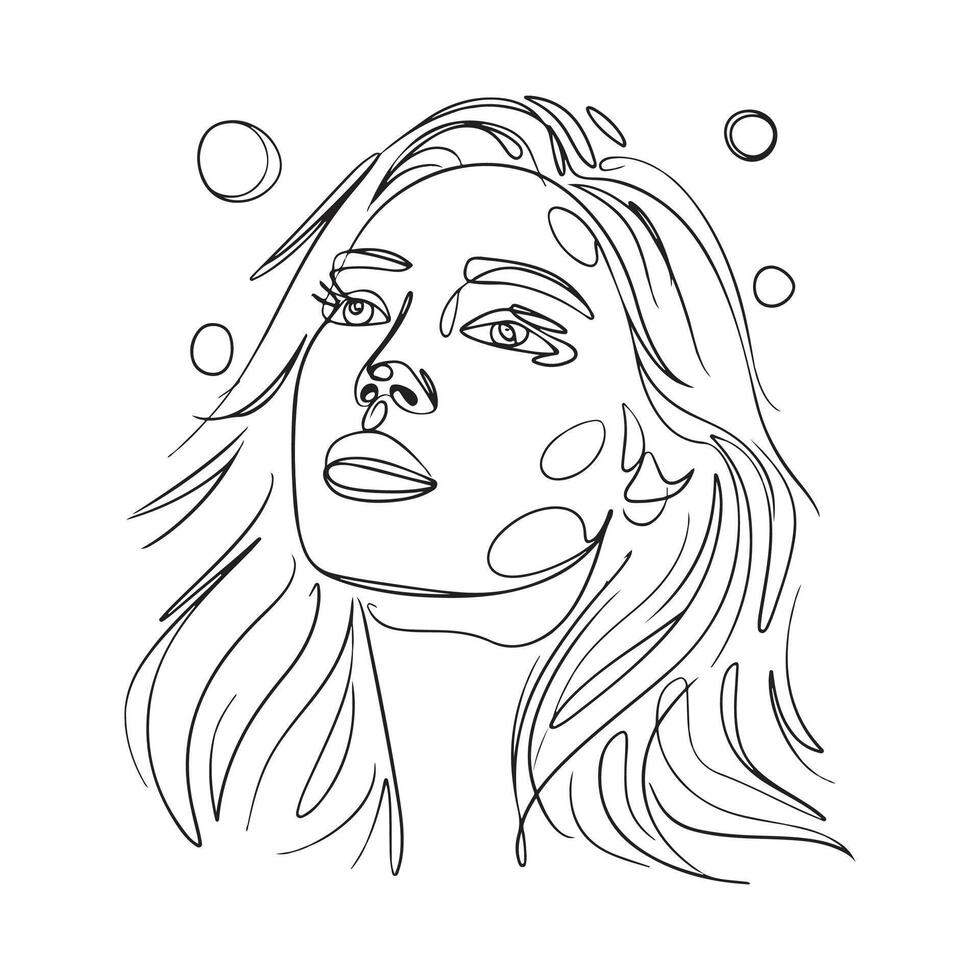 A drawing of a woman with bubbles on her face vector