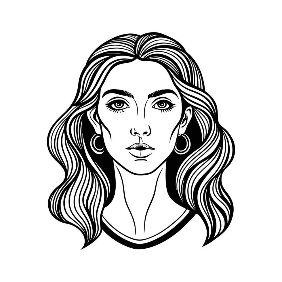A black and white drawing of a woman's face vector