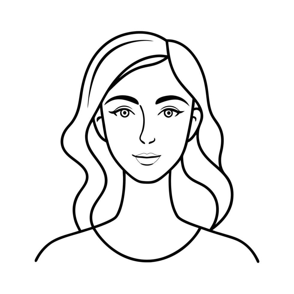 A woman's face with long hair and a white background vector