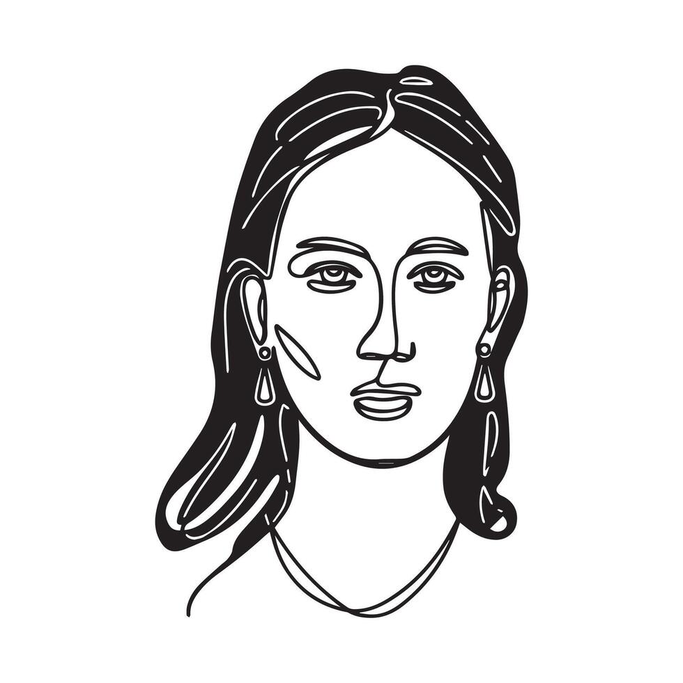 A black and white drawing of a woman's face vector