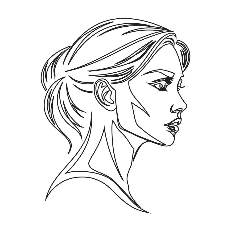 A woman's face in profile with a ponytail vector