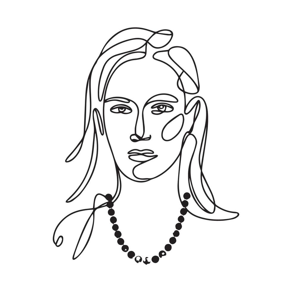 A line drawing of a woman with a necklace vector