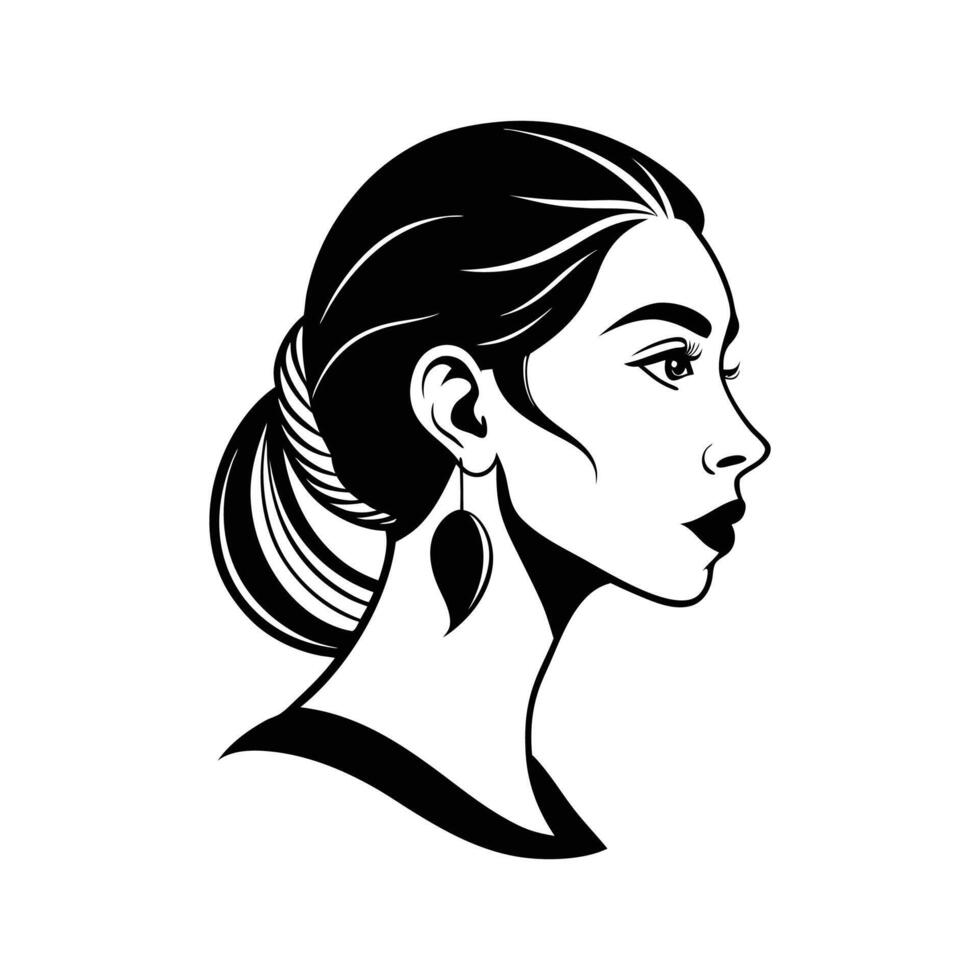 A woman's profile with earrings and a ponytail vector