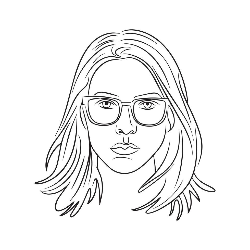 A woman with glasses is drawn in a line vector