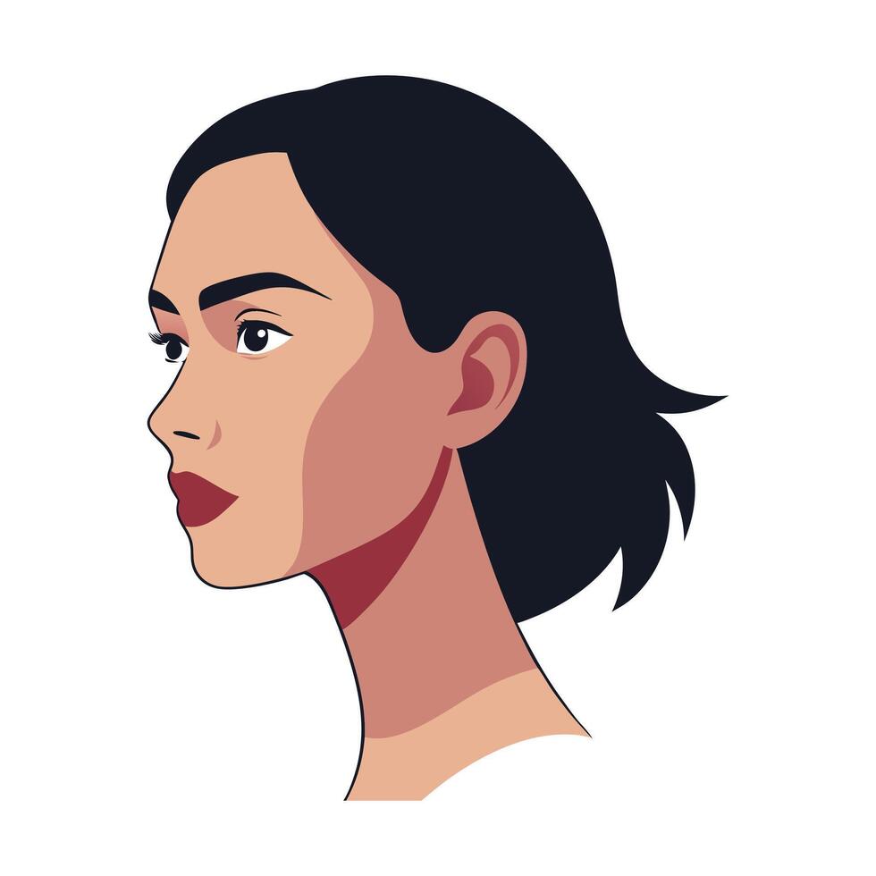 A woman's profile with dark hair and a red lip vector