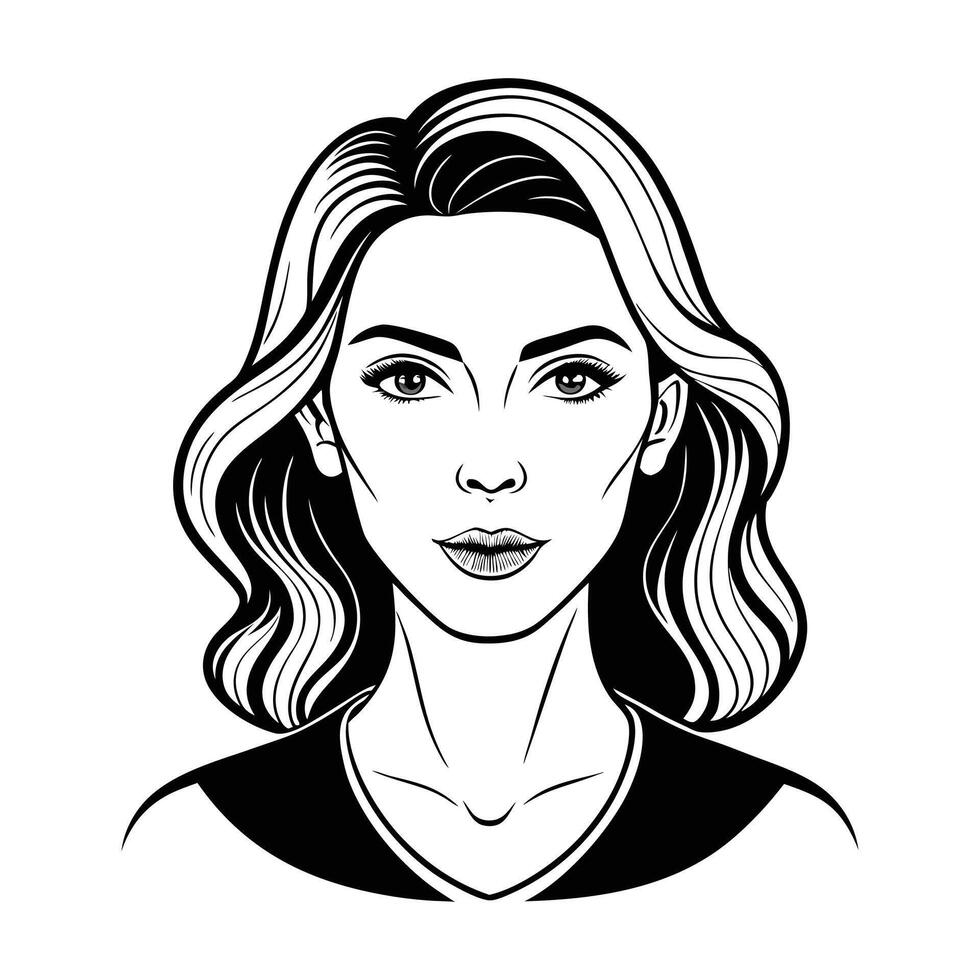 A black and white drawing of a woman's face vector