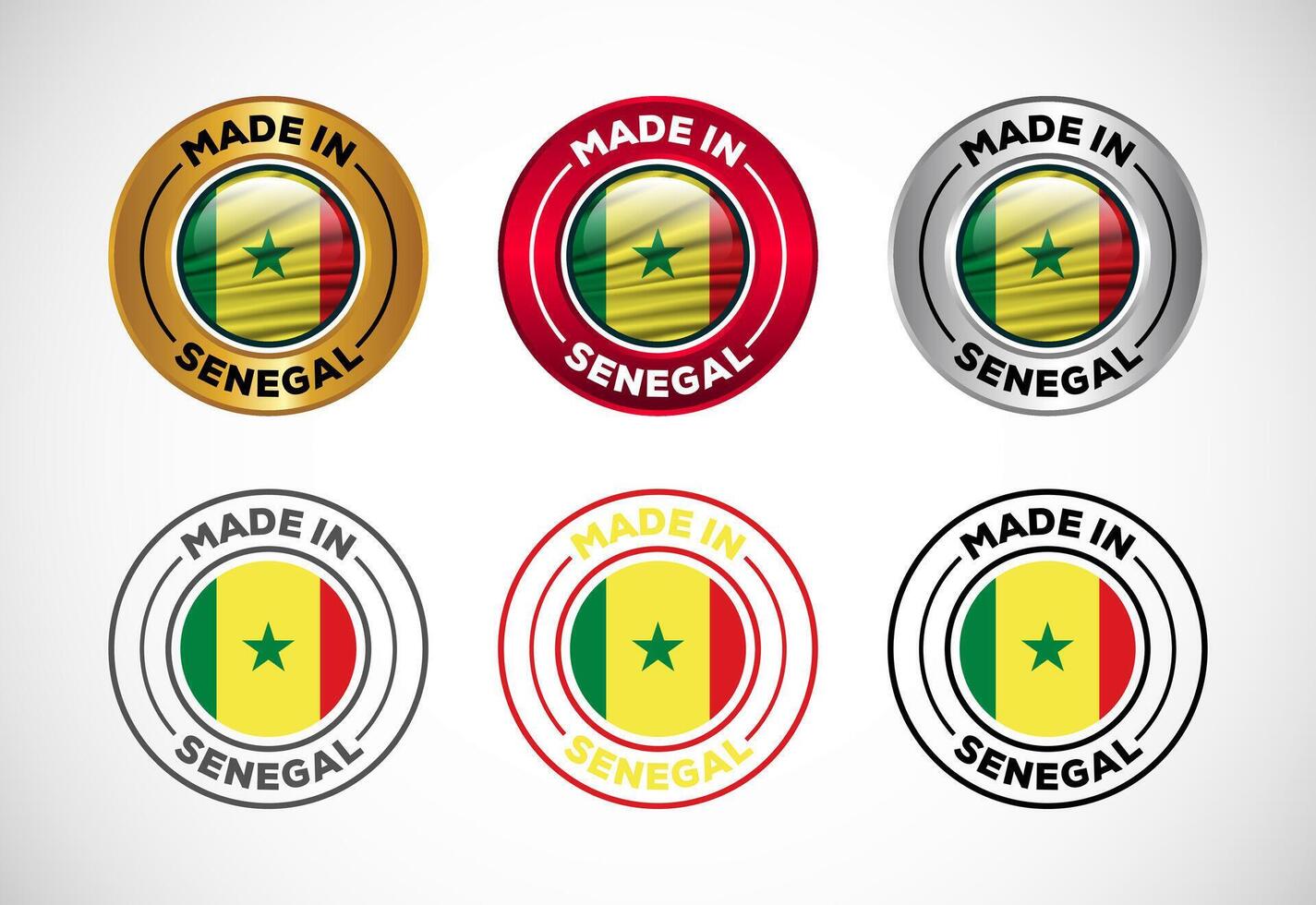 Made in Senegal label icon with flag. Icon set for business, badge, seal, sticker, logo, and symbol vector