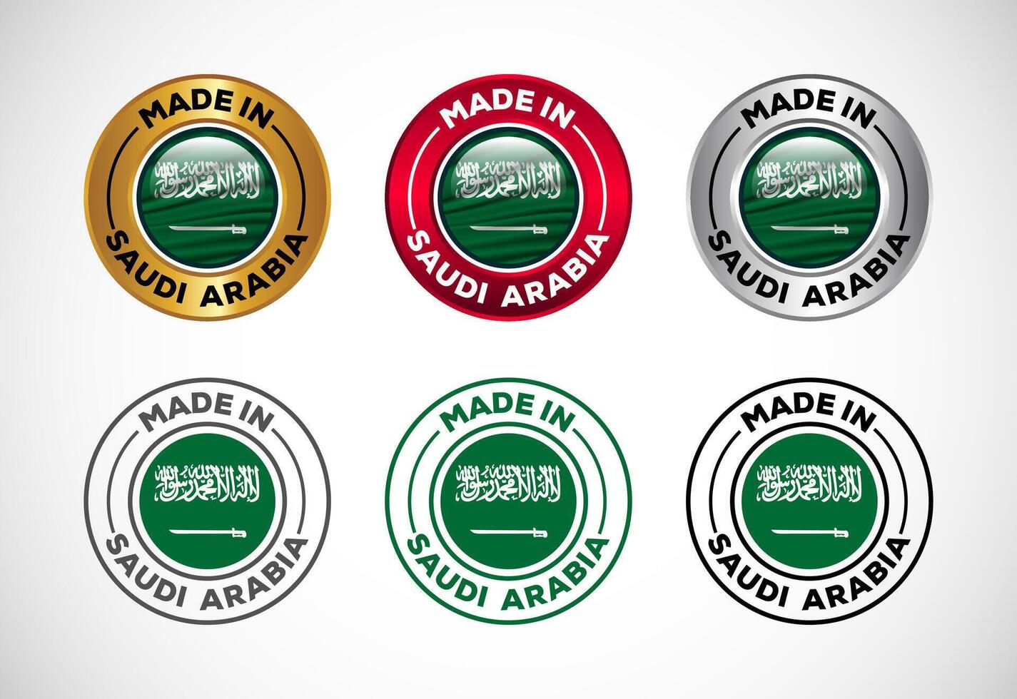 Made in Saudi Arabia label icon with flag. Icon set for business, badge, seal, sticker, logo, and symbol vector