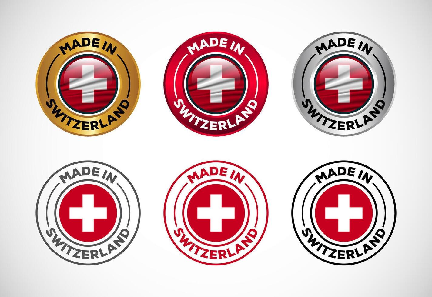 Made in Switzerland label icon with flag. Icon set for business, badge, seal, sticker, logo, and symbol vector