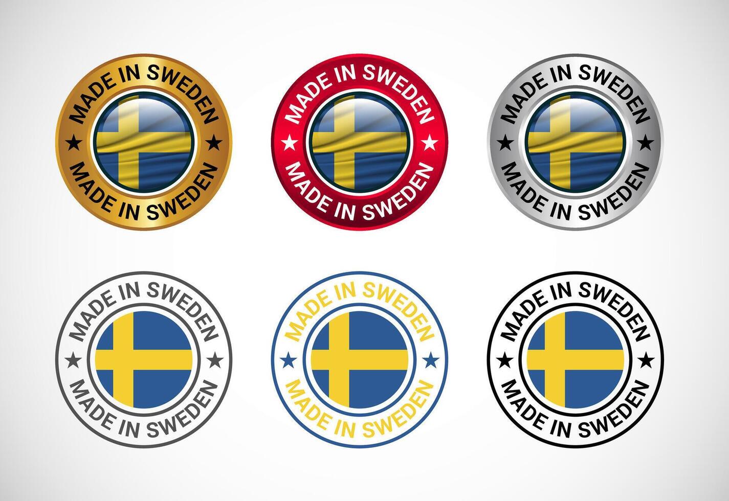 Made in Sweden label icon with flag. Icon set for business, badge, seal, sticker, logo, and symbol vector