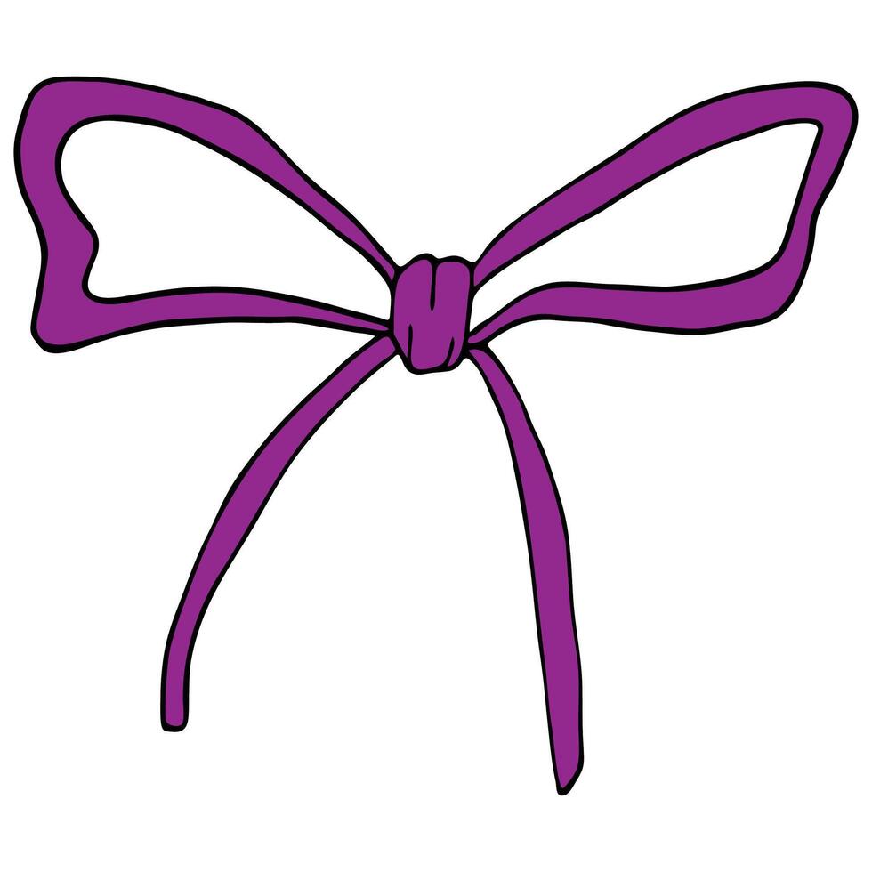 Elegant Bow Tie Sketch Icon, Clean and Minimal Design, Black and Purple Flat vector