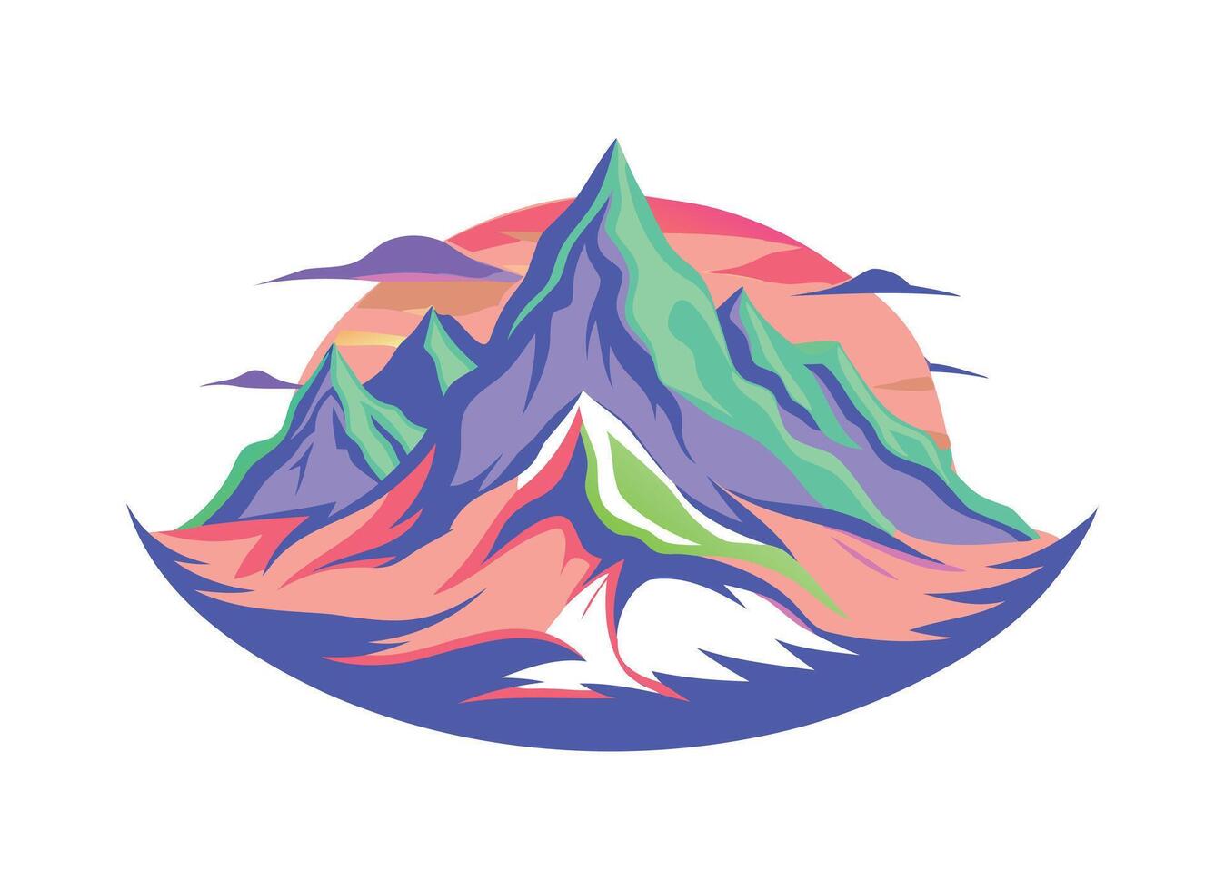 Vibrant Mountain Landscape Colorful Peaks and Serene Sunset vector
