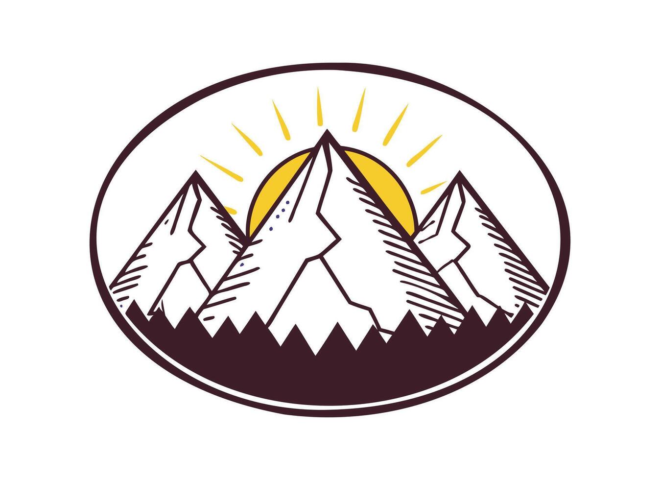 Stylized Mountain Logo with Sunburst Minimalist Nature Design vector